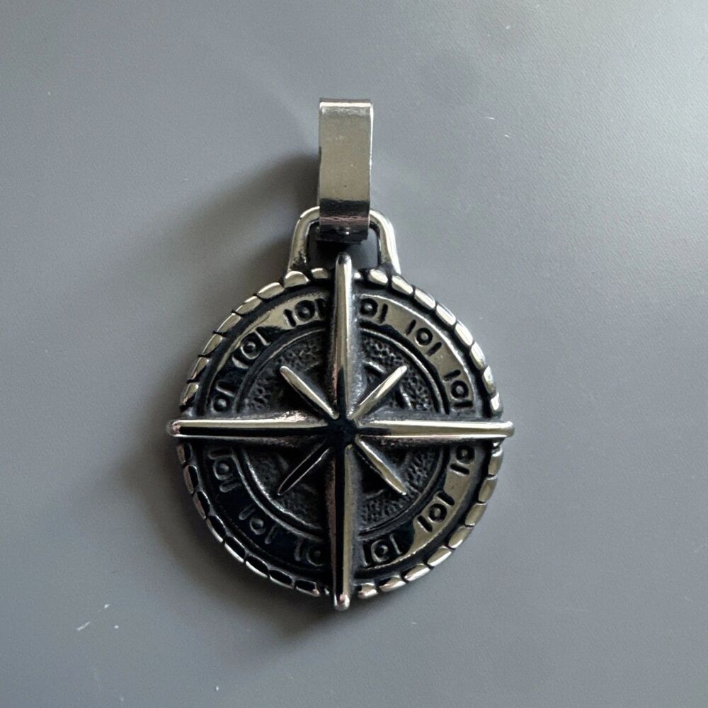 Viking Compass "North Star" or "Nautical Star” Silver Tone Pendant 24” Chain